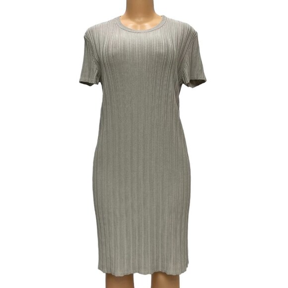MM Lafleur Beige Short Sleeve Pullover Dress Textured Knitted 100 Cotton Size M